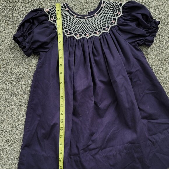 Girls Rosalina Navy Smocked Dress 2T - Picture 6 of 8